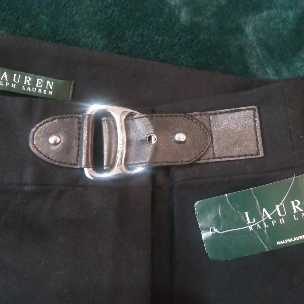 Ralph Lauren Black Pencil Skirt with Buckle Detail, Sz 10 NWT